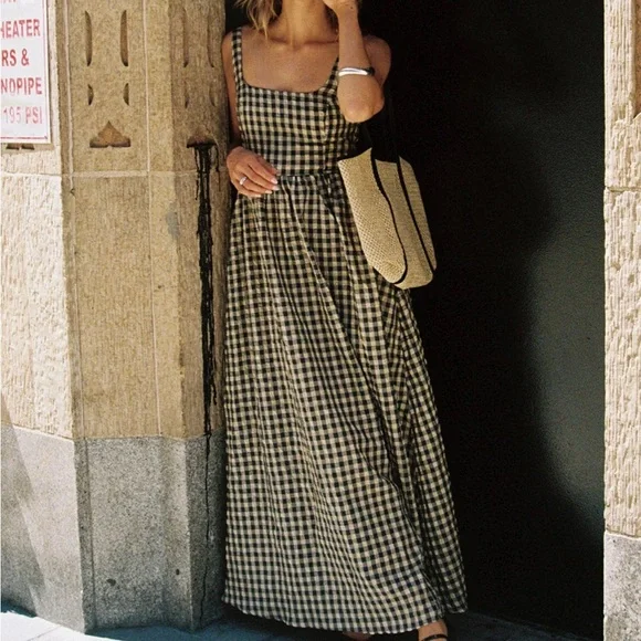 Princess Polly Black and Cream Check Maxi Dress - Picture 1 of 4